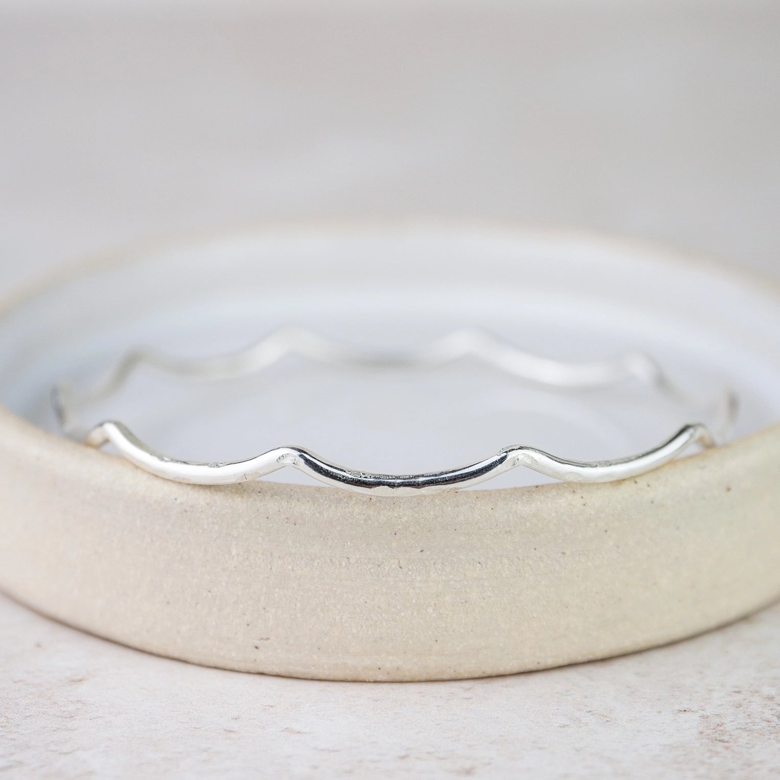 Echoes of Cornwall Silver Geo Wave Bangle – Crafted by Hand, Inspired by Nature - SALVESSA
