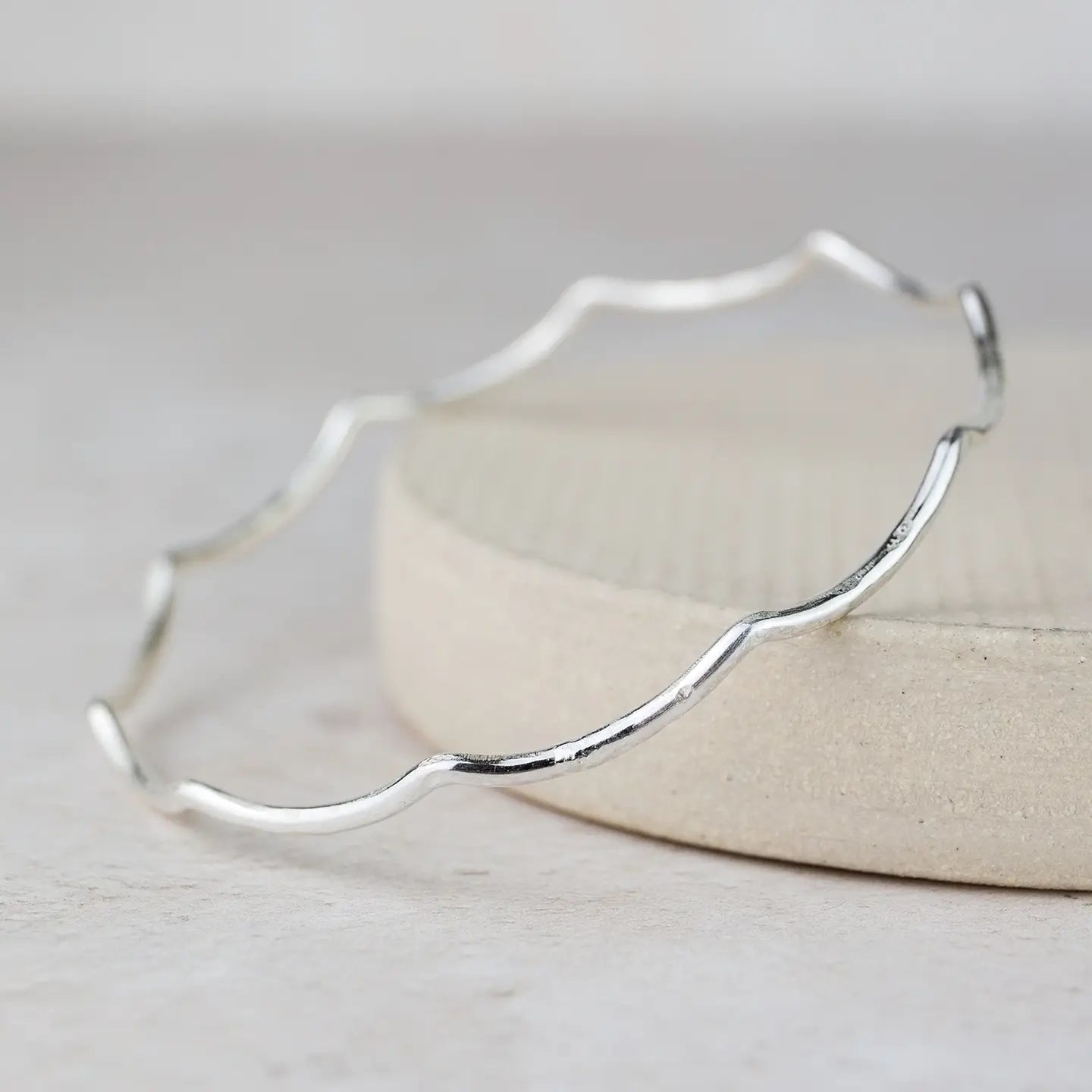 Echoes of Cornwall Silver Geo Wave Bangle – Crafted by Hand, Inspired by Nature - SALVESSA