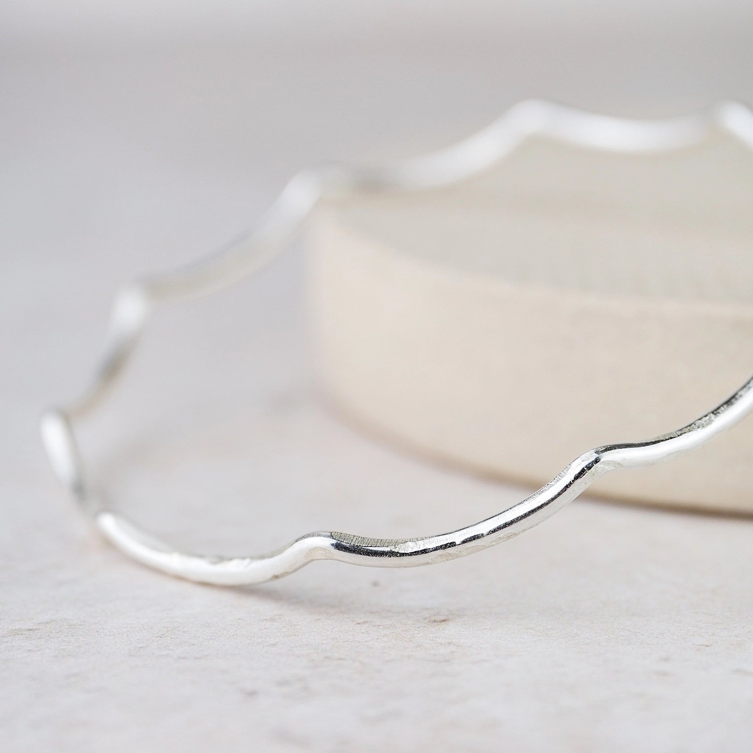 Echoes of Cornwall Silver Geo Wave Bangle – Crafted by Hand, Inspired by Nature - SALVESSA
