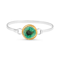 Laguna Verde Bangle – Emerald Glass & Silver - Plated Round Design - SALVESSA