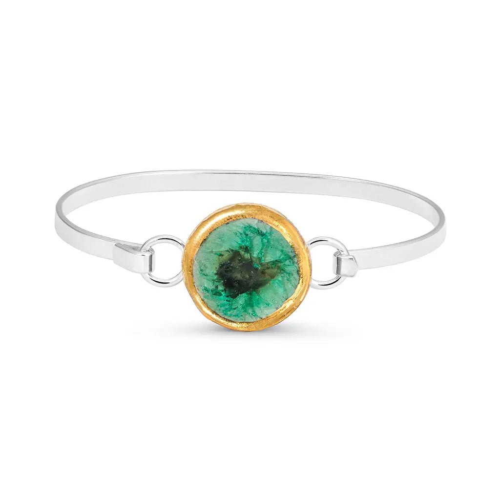 Laguna Verde Bangle – Emerald Glass & Silver - Plated Round Design - SALVESSA