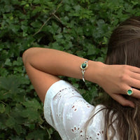 Laguna Verde Bangle – Emerald Glass & Silver - Plated Round Design - SALVESSA