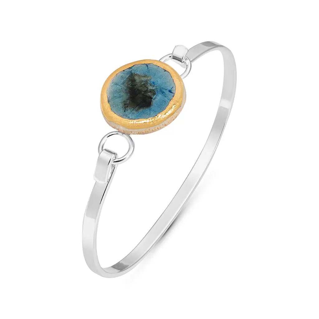Oceanus Blue Bangle – Handcrafted Round Silver - Plated Statement Jewellery - SALVESSA