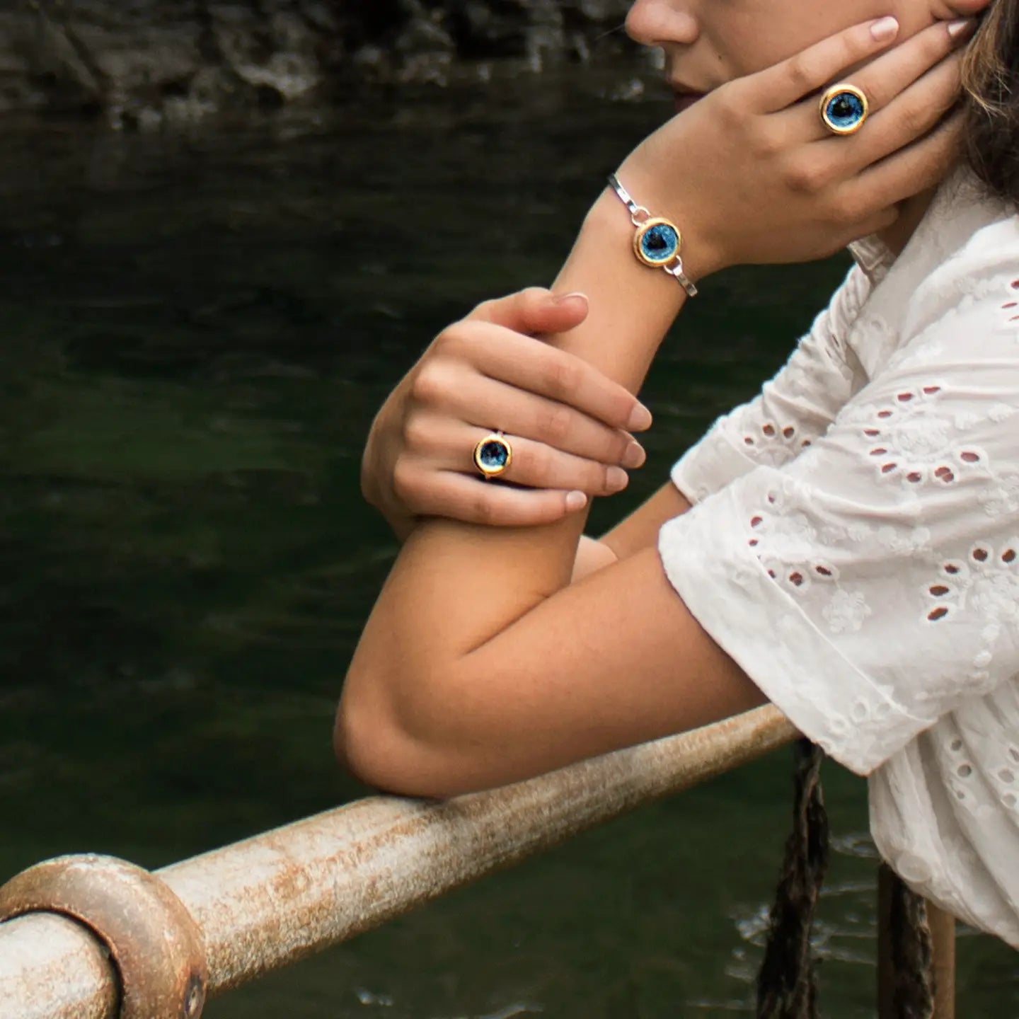 Oceanus Blue Bangle – Handcrafted Round Silver - Plated Statement Jewellery - SALVESSA