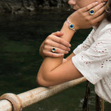 Oceanus Blue Bangle – Handcrafted Round Silver - Plated Statement Jewellery - SALVESSA