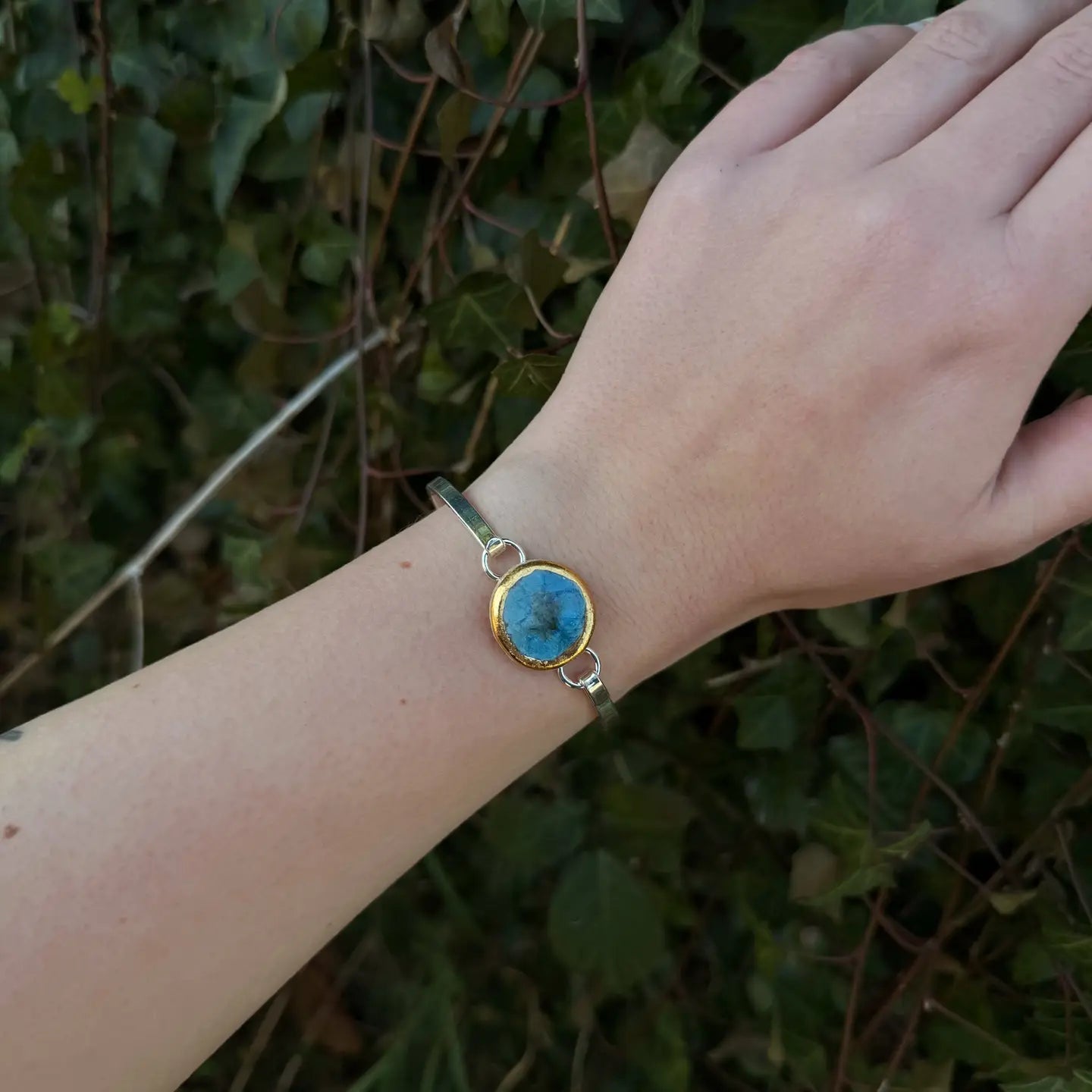 Oceanus Blue Bangle – Handcrafted Round Silver - Plated Statement Jewellery - SALVESSA