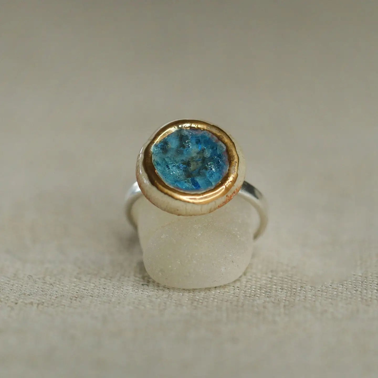 Oceanus Mini Ring – Handcrafted Adjustable Round Blue Glass - SALVESSA