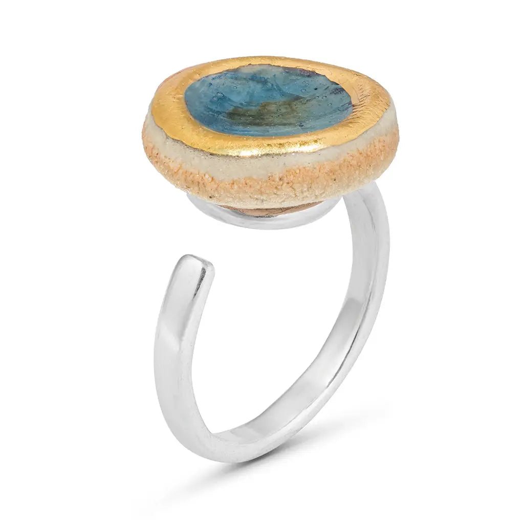 Oceanus Mini Ring – Handcrafted Adjustable Round Blue Glass - SALVESSA