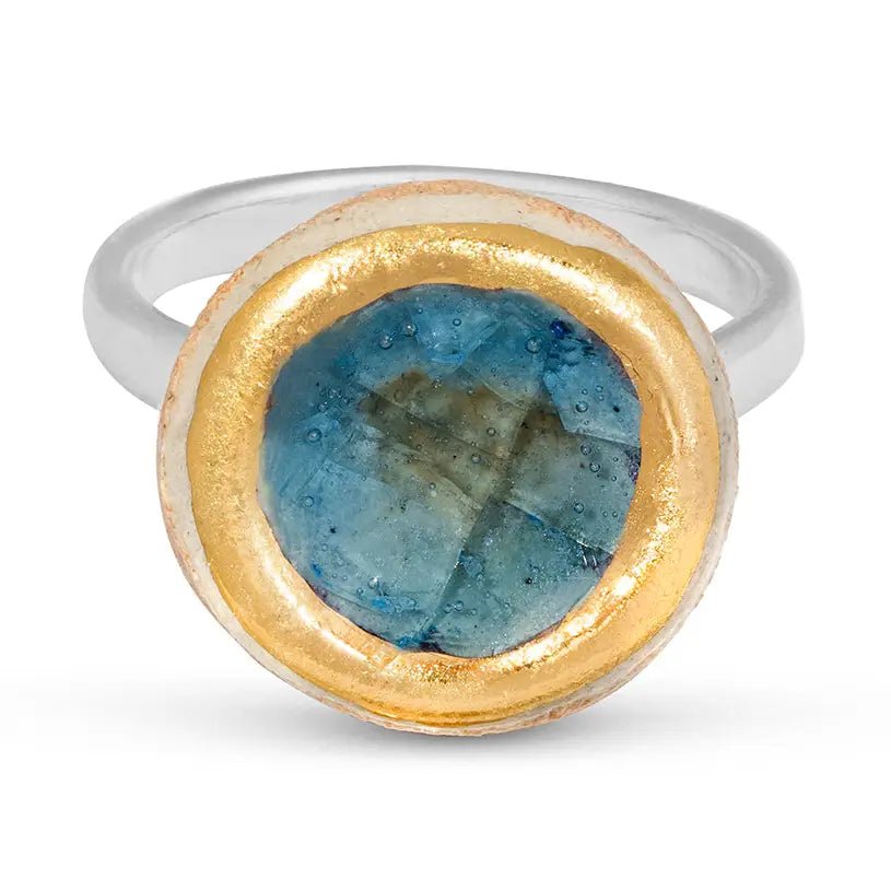 Oceanus Mini Ring – Handcrafted Adjustable Round Blue Glass - SALVESSA